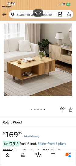 Modern Fluted Coffee Table, Mid Century Modern Center Coffee Table with Cabinet Doors, Farmhouse Rectangular Coffee Table for Living Room Wood