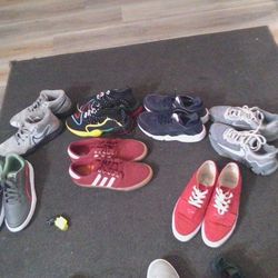 Pumas -10 ,  Kd's-8.5, Pharells Adidas 10, Huache Nike 10,giannis Imortaltys 8,,creative Recs 10,adidas  Skateborad 12 