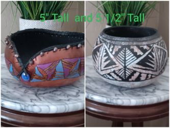 Set of 2 Hand-Painted Decorative Gourd Bowls