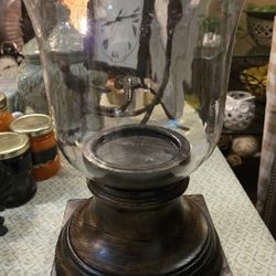 Large Candle Holder With Wood  Carved Pedestal Basr