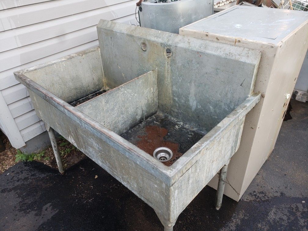 Vintage Galvanized Double Wash Basin Slop Sink