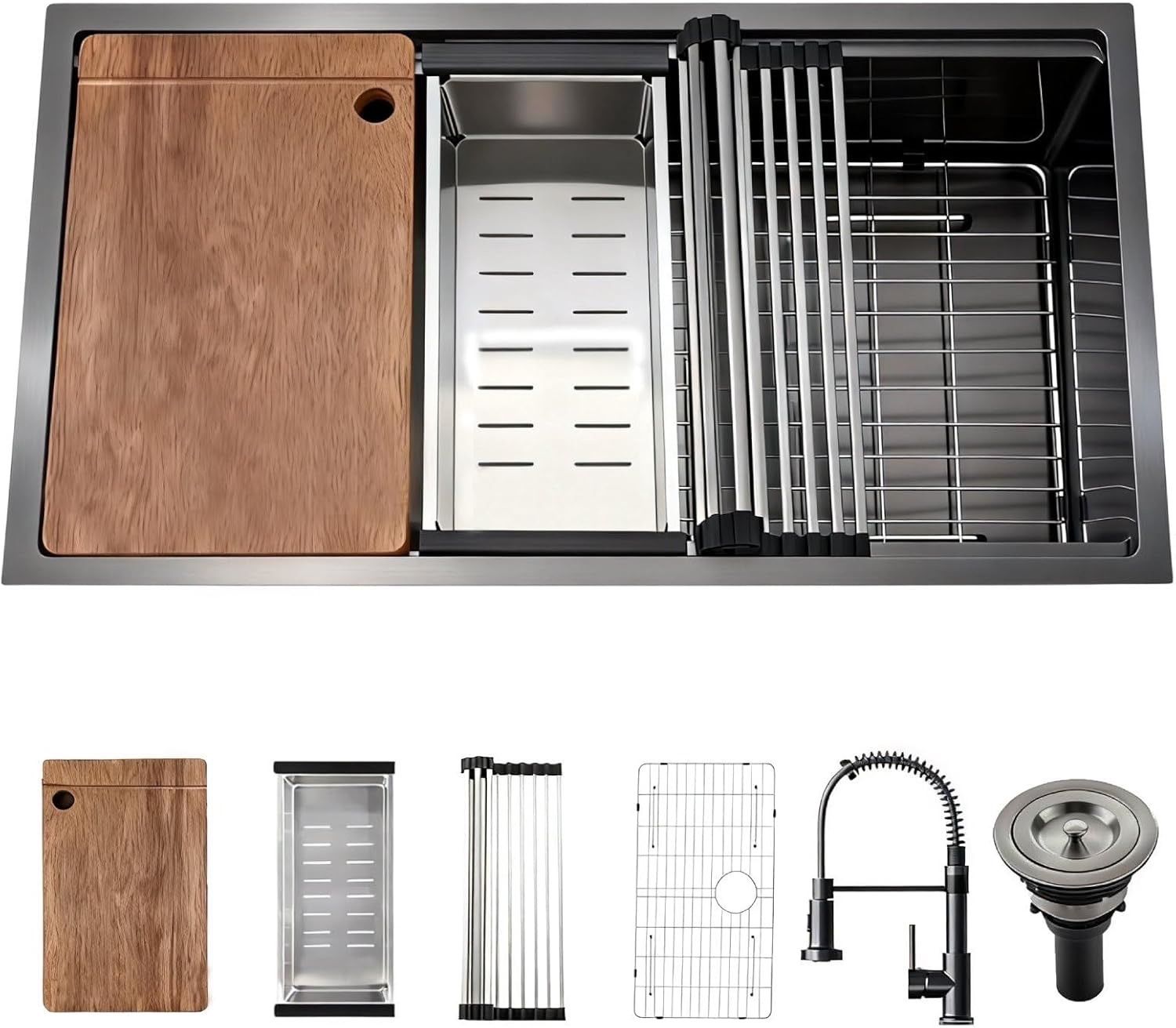 Brand new in box Stainless Steel Kitchen Sink with Faucet: 30 Inch Undermount Single Bowl Farmhouse Workstation Sink Noise Reducing Design & Accesso