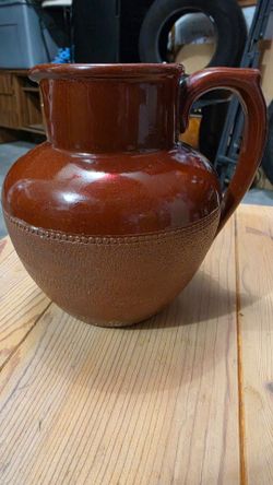 ESTATE SALE VINTAGE BROWN GLAZED EARTHENWARE PITCHER.