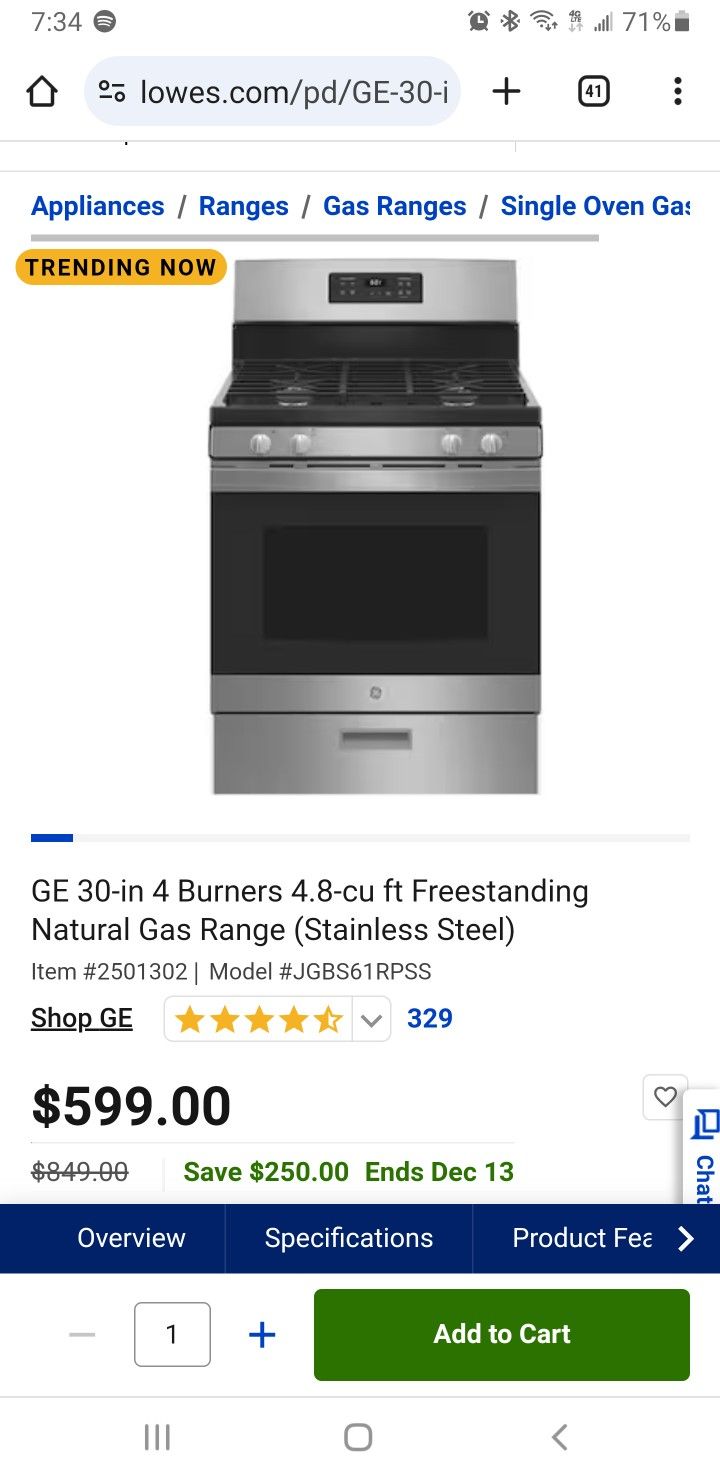 New gas stove in its box