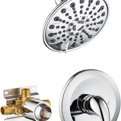 1246-Chrome Single-Handle Shower Faucet Pressure-balanced Shower System 6 Functions Handheld Shower Head Set Hand Held Shower Head with Hose,(Valve In