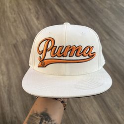 Puma 110 Snapback Golf Snap Back Hat Cap Flexfit Tech White Orange  Script Logo