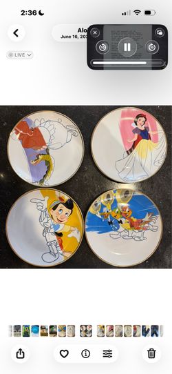 Disney Ink and Paint Ceramic Salad Plate Set of 4