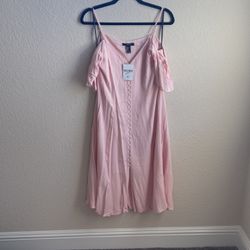 Blush Off-The-Shoulder Short Sleeve Button Down Midi Dress