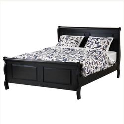 Ikea Hasselvika Queen Size Wood Sleigh Bed Frame With Bed Base and Gel Memory Foam Mattress