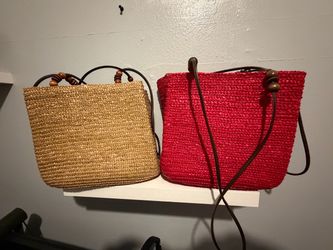 Woven Straw Tote Bags Set of Two