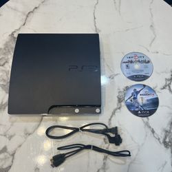 Sony PlayStation 3 PS3 Slim 120GB Console - TESTED - With 2 Games And All Cords