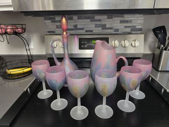 Nouveau Art Wine Glasses, Decanter, and Pitcher