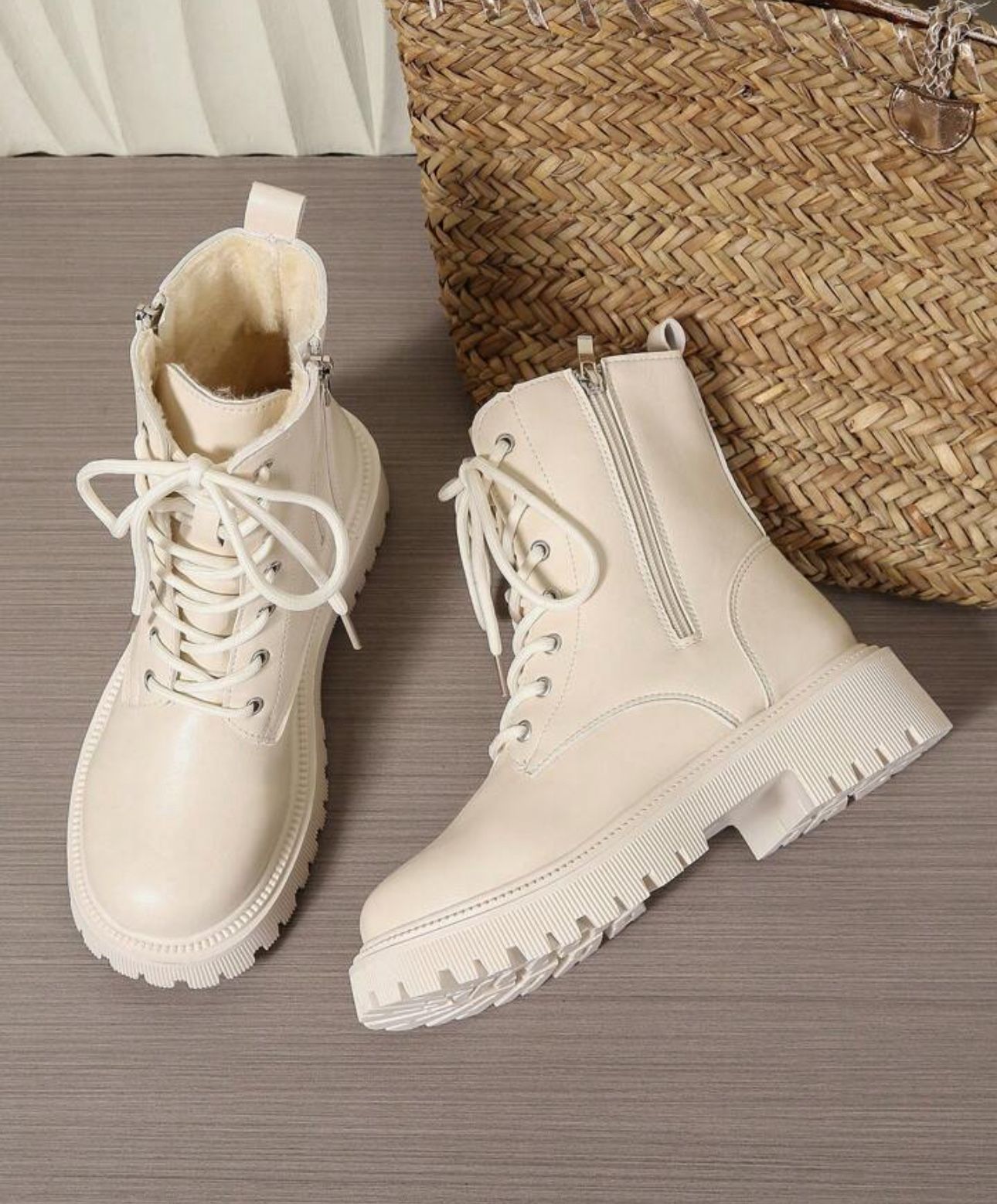 Brand New White Combat Boots Sherpa Lined Chunky Sole