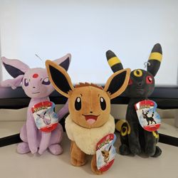 Official Pokémon Eevee, Espeon & Umbreon 8" Plush 3-Pack - Jazwares w/ Tags