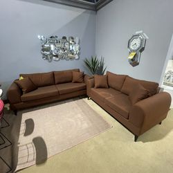Pyramid Reddish Brown Sofa & Loveseat 2pc Set  