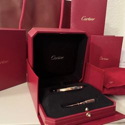 Cartier Love Bracelet 18K Rose/Pink Gold Small Size 16 - Authenticity Certificate, Original Boxes, Travel Pouch
