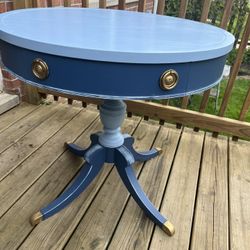 Large Two Tone Blue Drum Table Side Table