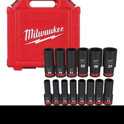 MILWAUKEE SHOCKWAVE 1/2 in. Drive Metric Deep Well 6 Point Impact Socket Set (14-Piece), BRAND NEW
