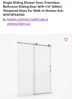 Single Sliding Shower Door, Frameless Bathroom Sliding Door With 1/4" (6Mm) Tempered Glass For Walk-In Shower Ack-W1573P342102