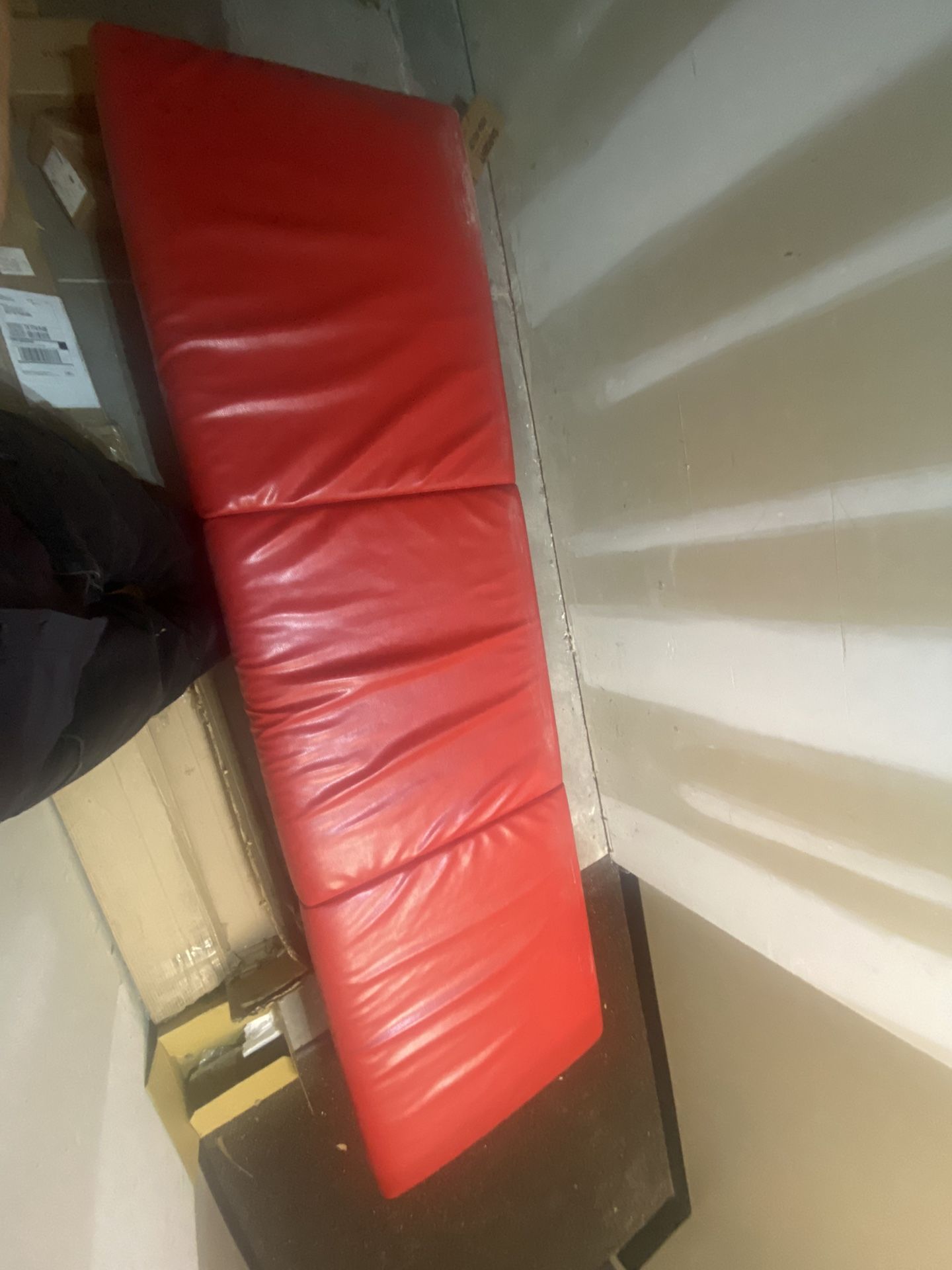 red leather couch