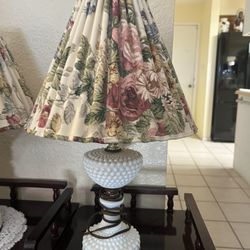 Vintage Milk Glass Lamps (Set of 2) w/ Floral Shades
