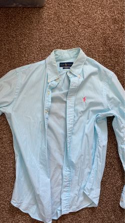 Polo Ralph Lauren Men’s Medium Sky-Blue & White Striped Button Up Shirt