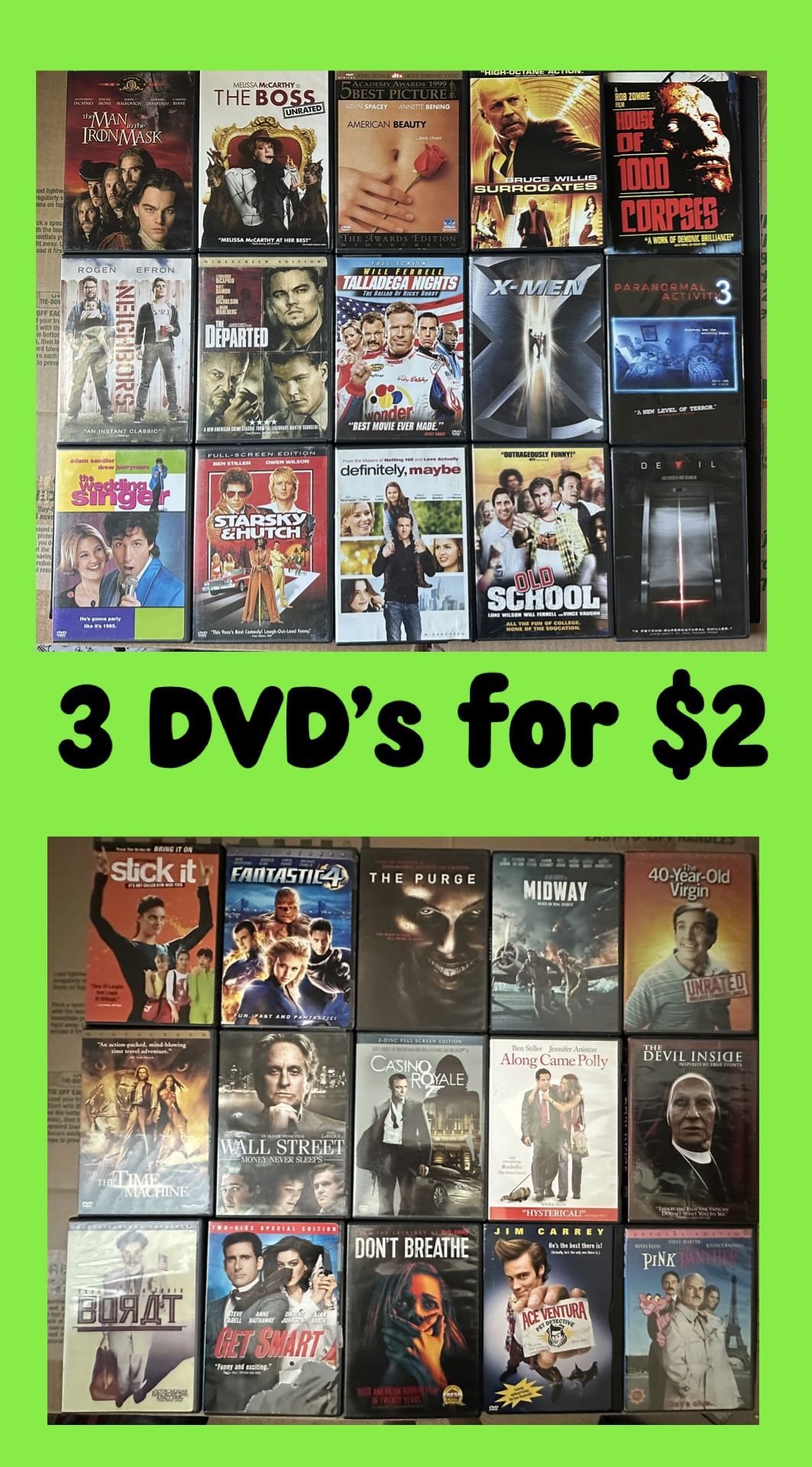 3 DVDs For $2.00 Mix & Match 