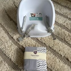 Bundle of Infantino Simply Modern Booster Seat - White & Playard Sheets- Gray NWT 2 Sheets