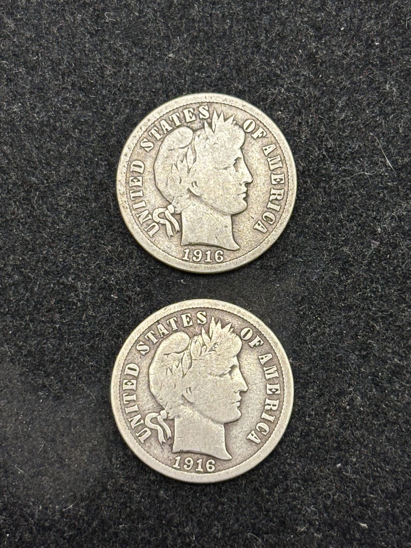 Pair 1916 & 1916-S Barber Silver Dimes--VINTAGE COINS IN DECENT GRADES!