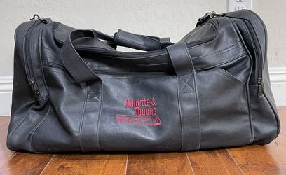 Deloitte & Touche Faux Leather Black Duffle Bag Travel Bag w/Shoulder Strap