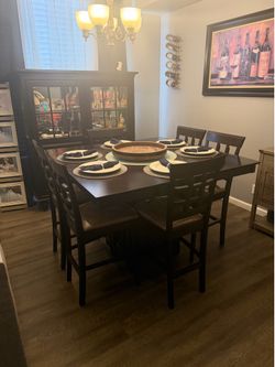 Counter Height Dinner Table and China Cabinet