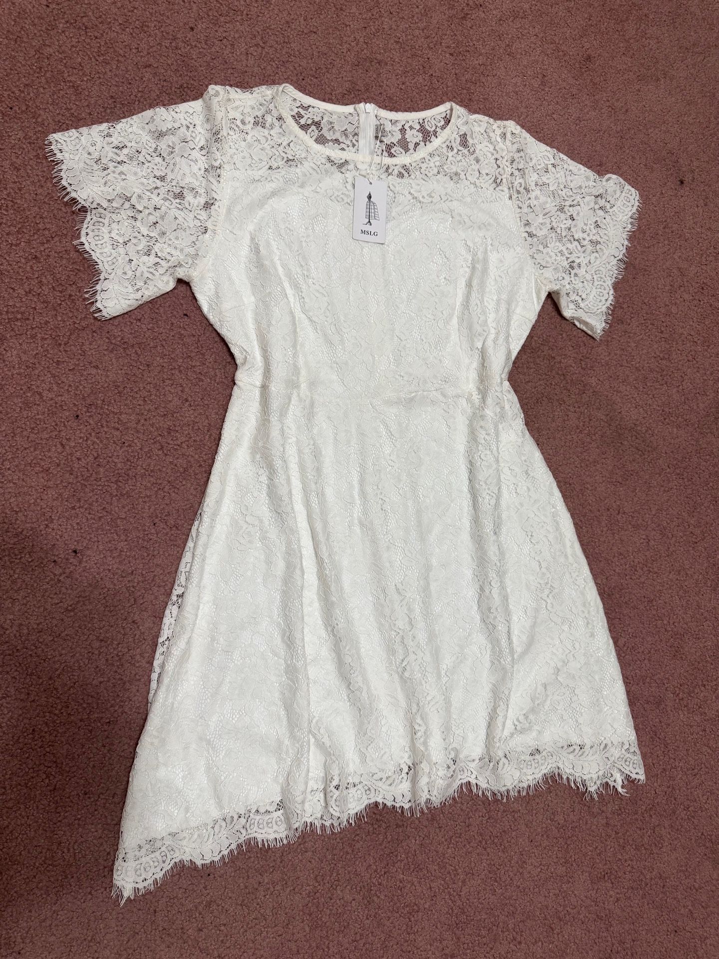 New small white lace short stretchy boho dress