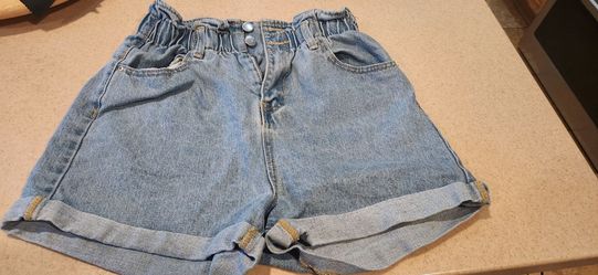 High-Waist Paper Bag Denim Shorts