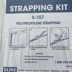BRAND NEW ULINE S-107 STRAPPING KIT COMES WITH 3000ft of 1/2” STRAPPING & TOOL CUTTER
