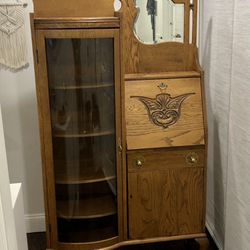 Vintage Victorian Oak Side By Side Cabinet /  Secretary Desk
