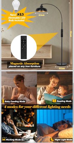 Modern Arc Floor Lamp with Remote Control & Dimmable LED Bulb