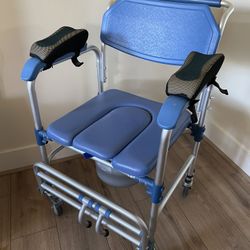 4-in-1 Bedside Toilet Chair, Rolling Shower Chair, Accessible Transport Toilet Chair 