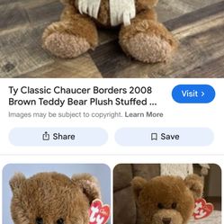 TY Classic Chaucer Borders 2008 Brown Teddy Bear Plush Stuffed