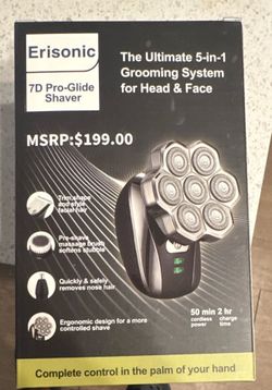 Erisonic 7D Pro-Glide 7-Head Rotary 5-in-1 Cordless Shaver Head/Face/Nose
