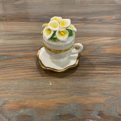 Miniature China Tea Cup Knickknack/Jewelry Box With Opening Lid