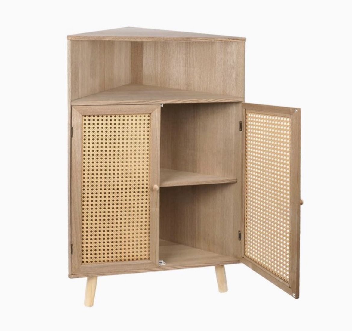 NEW IN BOX - Small Rattan Corner Cabinet Organizer with Doors (Natural)