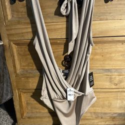 Express Women’s Halter Top Body Suit Beige Large New 