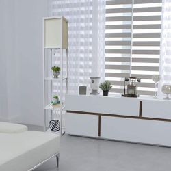 Simple Designs
63.3 in. Etagere White Floor Lamp Organizer Storage Shelf with Linen Shade