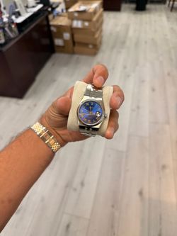 Rolex Datejust Oysterquartz 17014 36mm Blue Roman Dial 18K Gold Bezel Steel