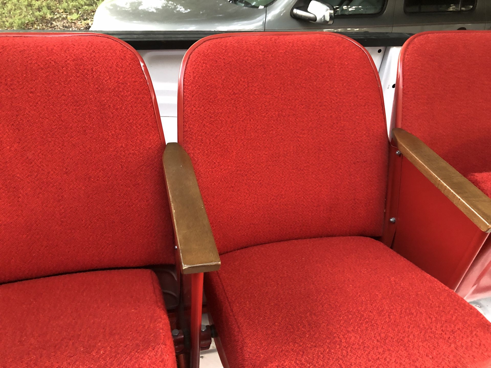 Red theater seats great for man cave hunting camp are at home