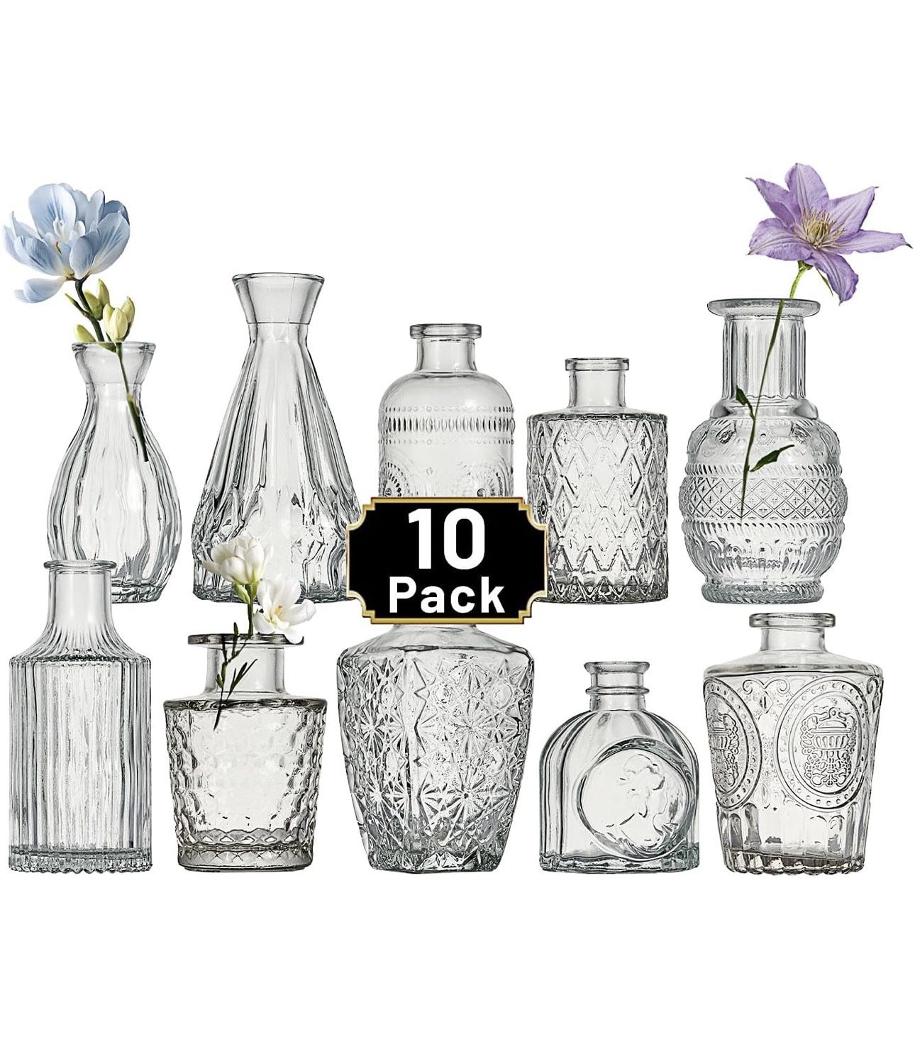 New Glass Bud Vase Set of 10 Pcs Small Minimalist Vases for Flowers, Vintage Rustic Home Decor for Table Centerpiece Wedding Party, Modern Clear Aroma