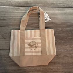 Trader Joes Striped Mini Canvas Tote Bag Tan/brown LIMITED 2026 Release NWT