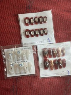 3 Sets Press on Nails Assorted  Art Nails, Full Detailed, New. Size S,M,M.