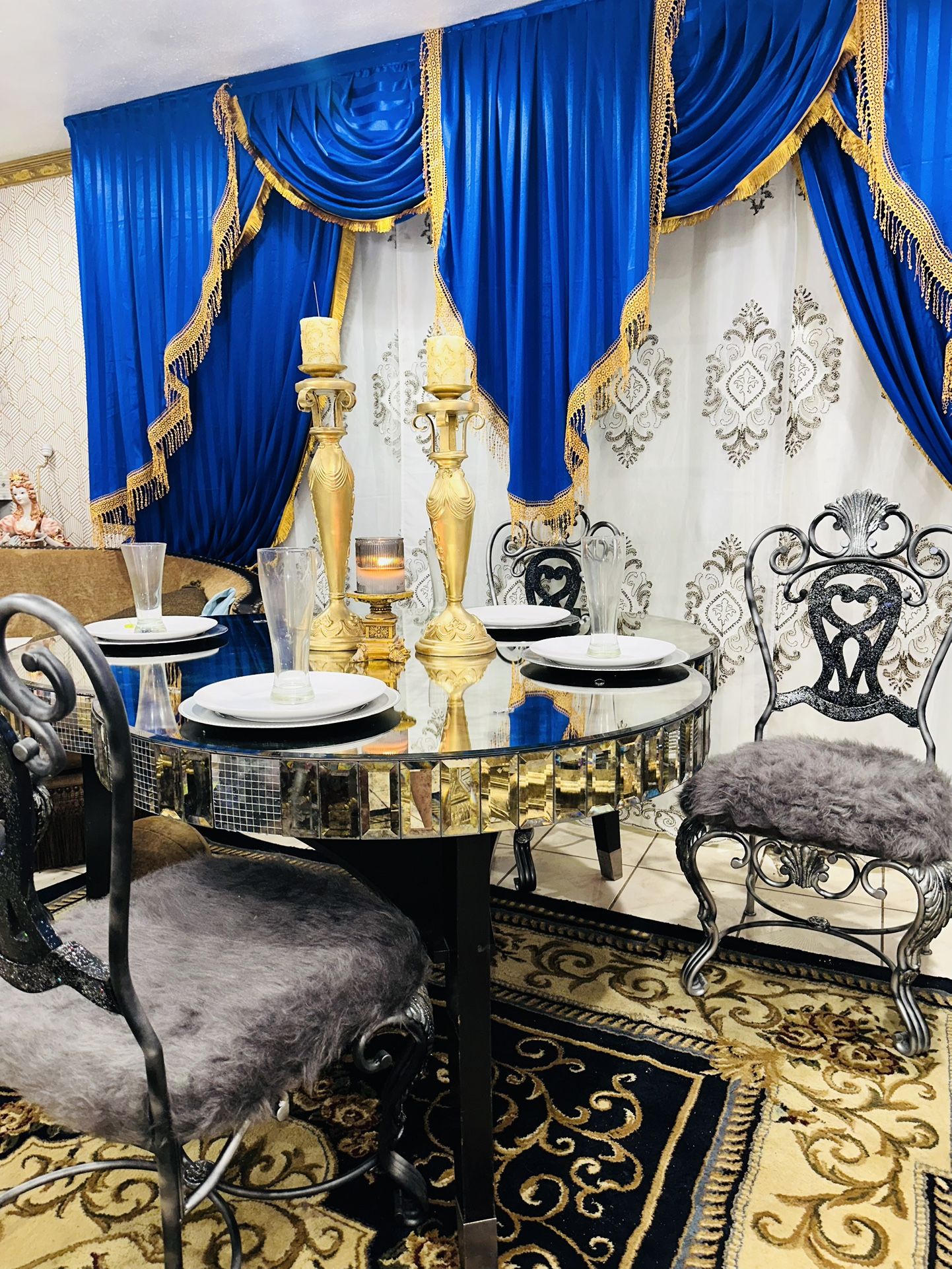 Mirror Dining Table 5 Pieces