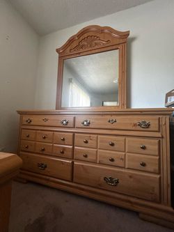 Traditional Wood Dresser with Large Mirror – $150 OBO